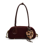 Retro PU frosted shoulder baguette bag (with leopard print charm)