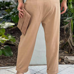 Taupe Unbalanced Button Cropped Pants