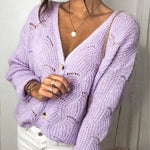 Fashionable V-neck Long-sleeved Knitted Sweater Cardigan