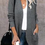 Long Sleeve Open Front Cardigans Curved Fly Pocket Sweater Outwear