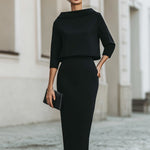 Boat Neck Top And Midi Skirt Set