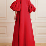 Loose Flower Shape Solid Color Stand Collar Lantern Sleeves Maxi Dresses