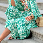 Ledell green totem print v-neck maxi dress