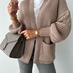 Solid Color V-neck Long-sleeved Casual Knitted Cardigan