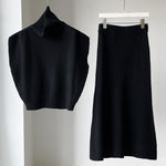 Nadorine Women's Casual Two-piece Outfits Turtleneck Sleeveless Sweater Vest and Mid-length Skirts Sets