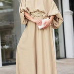 Skew Neck Lantern Sleeve Top & Wide Leg Pants Set