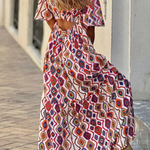Vintage V Neck Short Sleeve Plaid Print Midi Dress