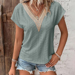 Dressy Top V Neck Short Sleeve Summer T Shirts Tops Loose Blouses