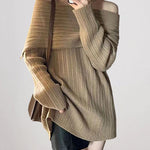 Off-Shoulder Plain Ribbed Sweater