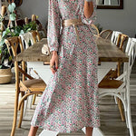 V-neck Multi Print Midi Dress