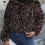 Leopard print faux fur short jacket