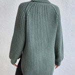 Mid-Length Raglan Sleeve Turtleneck Slit Sweater