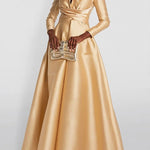 A-Line High Waisted Pleated Solid Color V-Neck Maxi Dresses