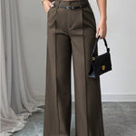 Women's Casual & Sophisticated High-Waisted Loose-Fit Straight-Leg Trousers（Belt included）