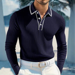 KZZ Men's Long Sleeve Polo Shirt Jacquard Fabric Collared Top