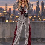Casual Color-blocked Star Hooded Zip-up Velvet Jumpsuit