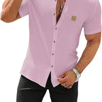 KZZ Plus Size Solid Color Short-Sleeve Button-Up Shirt