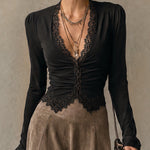 Abigail | Lace Top & Suede-Look Maxi Skirt Set