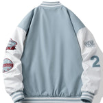 KZZ Men's color-blocked letter and graphic embroidered baseball collar patchwork jacket