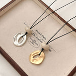 Irregular matte openwork oval pendant long necklace