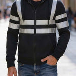 KZZ Men's Fleece-Lined Hoodie with Reflective Zipper