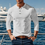 KZZ Men's Cotton Waffle-Knit Thermal  Shirt Long Sleeve Breathable Fashion Casual Pullover