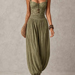 Grey Lace Bandeau and Pleated Cotton Harem Pants Set