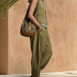 Retro Casual Linen Blend Embroidered Lace Trim Matching Set
