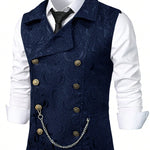 KZZ Men's Solid-Color Double-Breasted Suit Vest