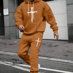 KZZ Men's  Printed Hoodie and Drawstring Sweatpants Set