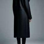 Women Fur Trim Warm Lined Hooded Eco Leather Trench Coat