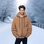 KZZ Men's Solid Drop Shoulder Drawstring Zip Up Hooded Jacket