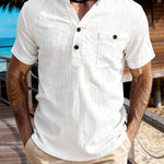 KZZ Men's Summer V-Neck Short-Sleeve Shirt