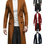 KZZ Men's Notch Lapel Double Breasted Long Trench Coat