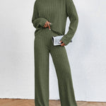 Women's Two Pieces Sets Ribbed Knit V-Neck Long-Sleeve Top & Pants Set