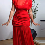 Red Pleated Mesh Bodycon Dress