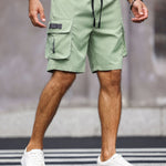 KZZ Men's Solid-Color Cargo Shorts with Flap Pockets