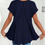 Women's V-neck short-sleeve top with back pleats