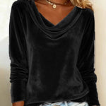 Solid Color Duffle Neck Long Sleeve Sexy Velvet T-Shirt