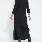 Nadorine Women's Casual Solid Color Long Sleeve V-neck Maxi Dress