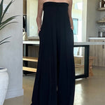 Sleeveless Wide Leg Elasticity Hollow Pleated Solid Color Tube Jumpsuits