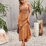 Sleeveless Lace-up Backless Smocked Tiered Maxi Dress Boho Long Beach Sundresses