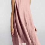 Nadorine Women's Cotton Linen Dress Sleeveless Crew Neck Loose Baggy Dress