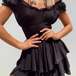 Off Shoulder Ruffle Shorts Romper Swiss Dot Smocked Layered Chiffon Boho Mini Jumpsuits