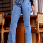 Fashion Elastic Waist High Waist Stretch Slim Flared Hip Lift Jeans