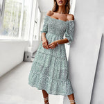 Short Sleeve Off Shoulder Floral Dress Slim Fit Casual Ruched Dresses
