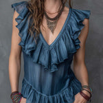Bohemian Vintage Pleated Printed Sleeveless Shirt