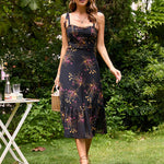 Tie Straps Sleeveless Panel Ruffle Hem Maxi Dress
