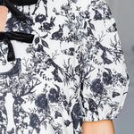 Black Floral Print Bow Detail Puff Sleeve Plus Size Midi Dress