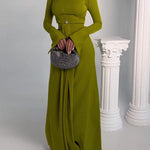 Bodycon Irregularity Solid Color Split-Front Round-Neck Maxi Dresses